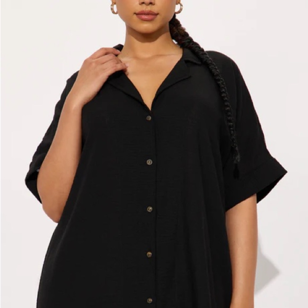 Fashion Nova Black Button-Up Dress